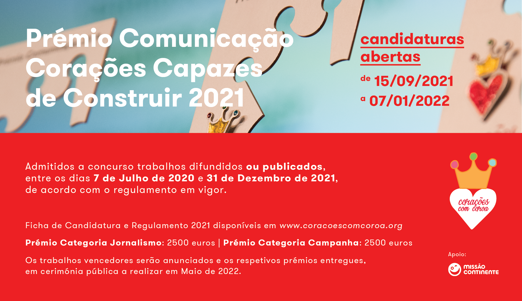 Inscrições para Prémio Comunicação Corações Capazes de Construir